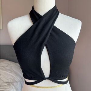 NWOT Superdown Black Mariella Halter Top Size XS